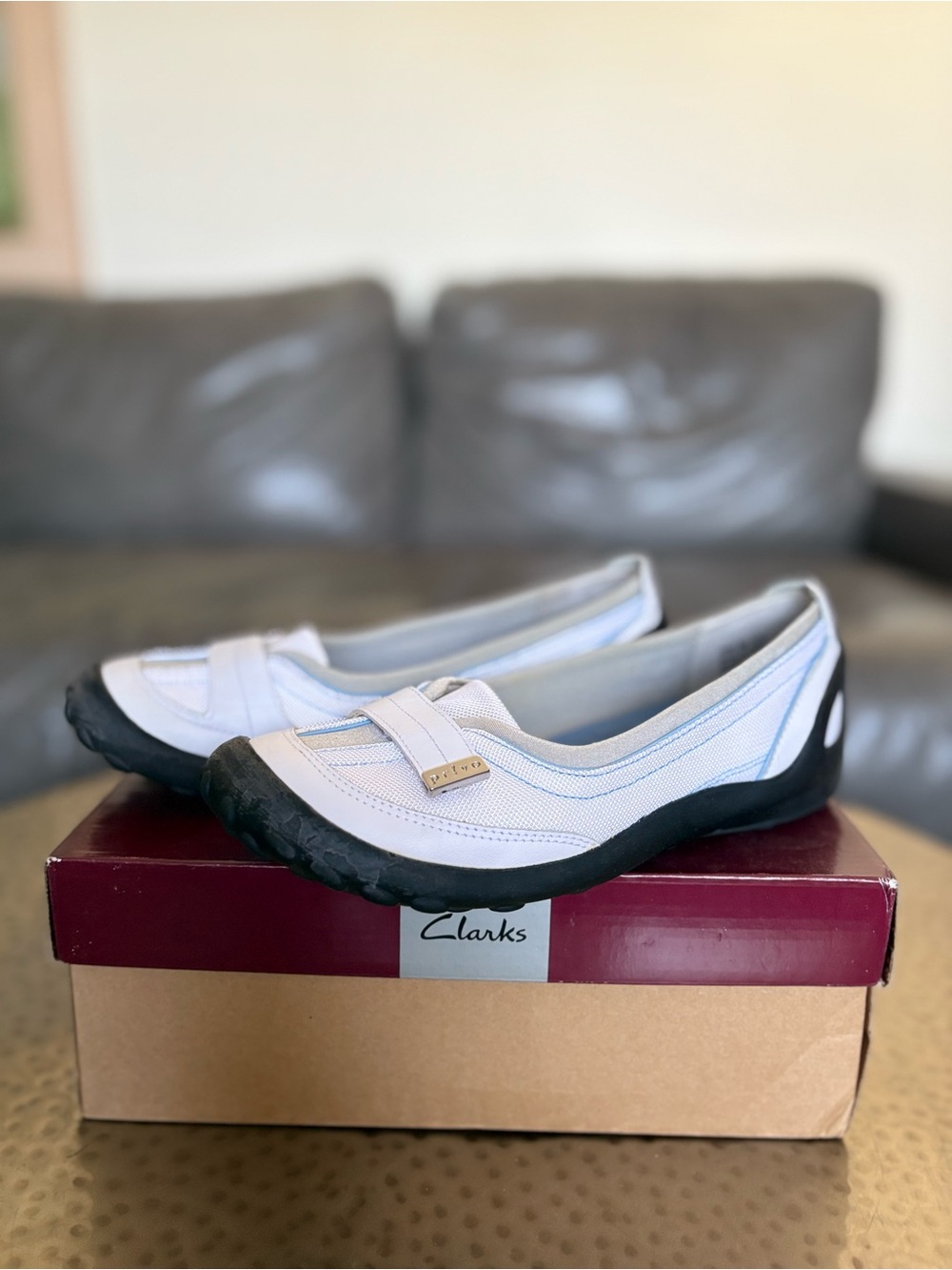 Clarks Privo White Blue Sport Ballet Flats Mary Jane Shoes Size 6